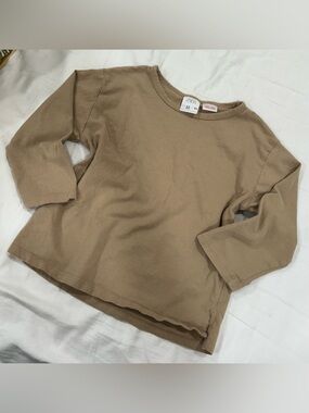 Zara Kids Long Sleeve Crewneck Top - Beige